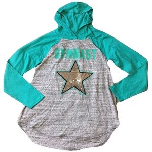 JUSTICE Girls size 18/20 GYMNAST STAR HOODIE SHIRT EUC